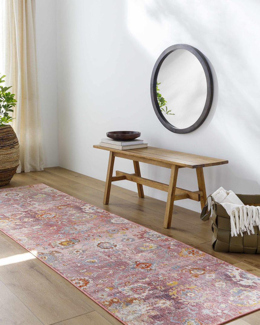 Jemison Red Floral Rug with fringe detail - Clearance