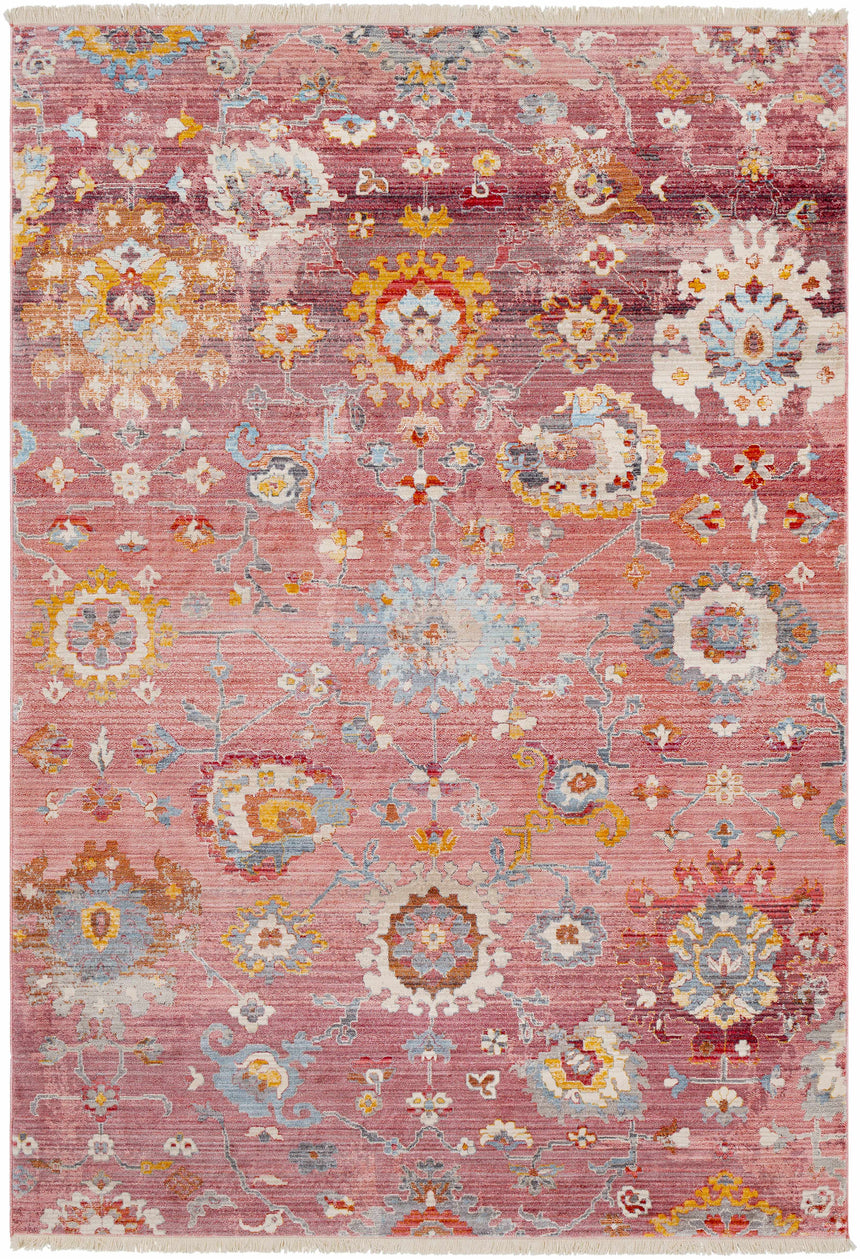 Jemison Red Floral Rug with fringe detail - Clearance