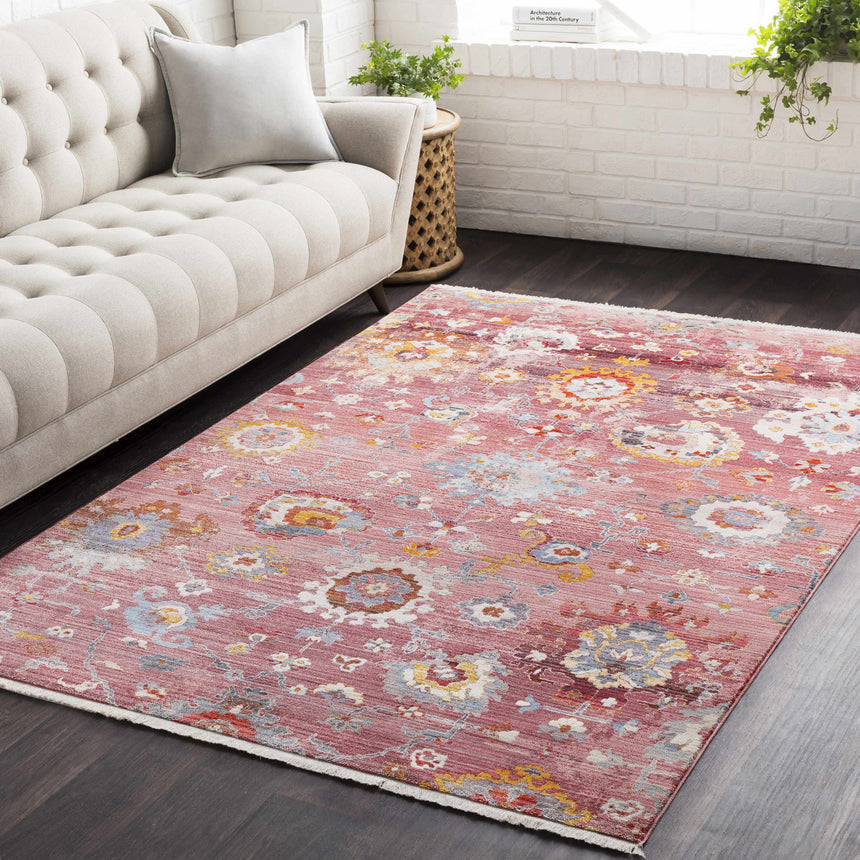 Jemison Red Floral Rug with fringe detail - Clearance