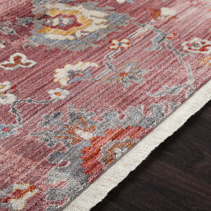 Jemison Red Floral Rug with fringe detail - Clearance