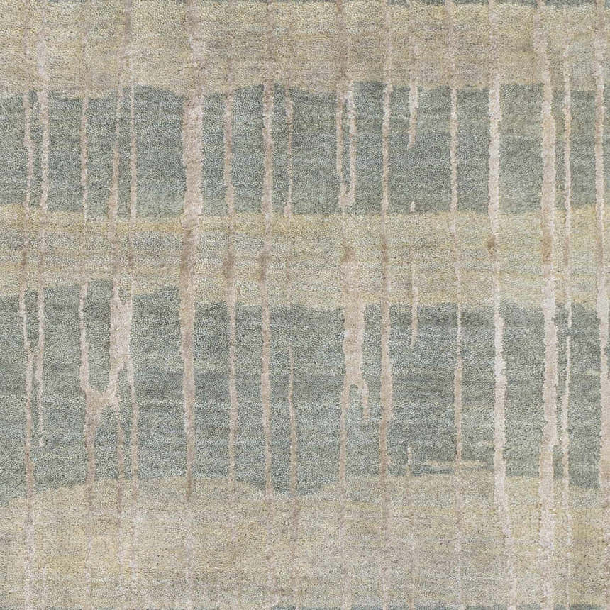 Close-up of Kalaheo Premium Rug. Sage wool rug with contemporary stripe design and hand-knotted texture. Swatch