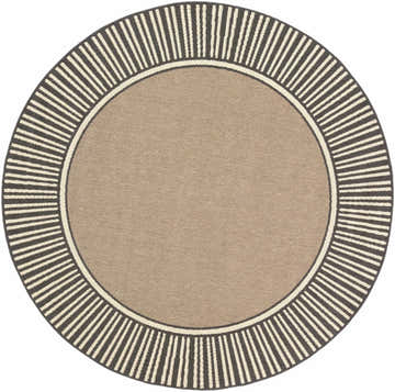 Round Kidron Area Rug. Beige center with black and beige striped border. Contemporary style. Design-Round-73