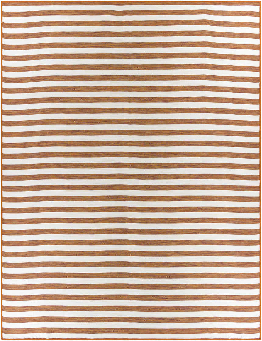 Close-up of the Kington Area Rug. Brick red and cream stripes create a contemporary pattern. Design-Rectangle-710102