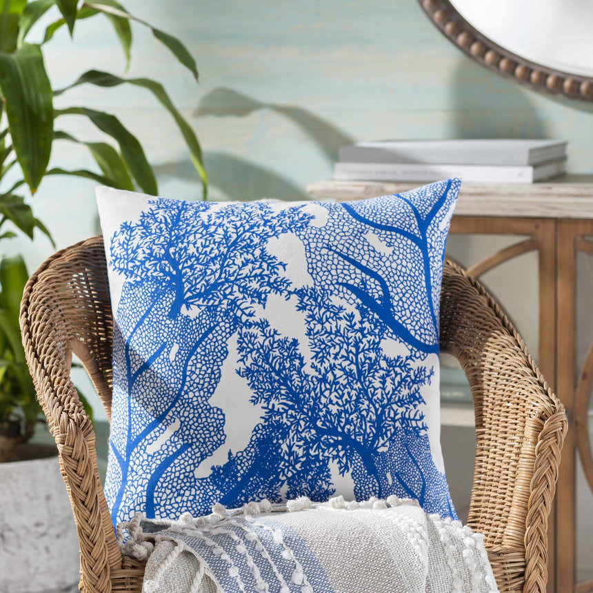 Kingsteignton Blue Coral Pattern Throw Pillow - Clearance