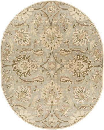 Oval Chesterton Ivory Area Rug with a traditional floral pattern in shades of ivory, sage, light brown, and olive. Design-Oval-810