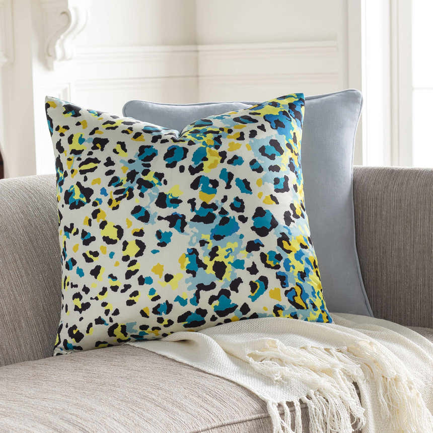 Korgan Blue Yellow Leopard Print Throw Pillow - Clearance