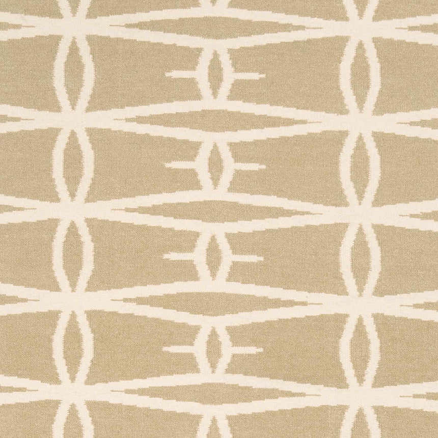 Close-up of the hand woven Lambourn Area Rug. Peach and tan wool rug with a contemporary geometric pattern. Swatch