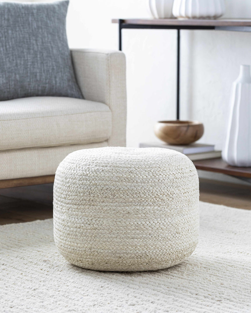 Lavertezzo Ash Knitted Beige Cotton Pouf