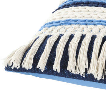 Lacaron Blue Chevron Fringe Lumbar Pillow - Clearance