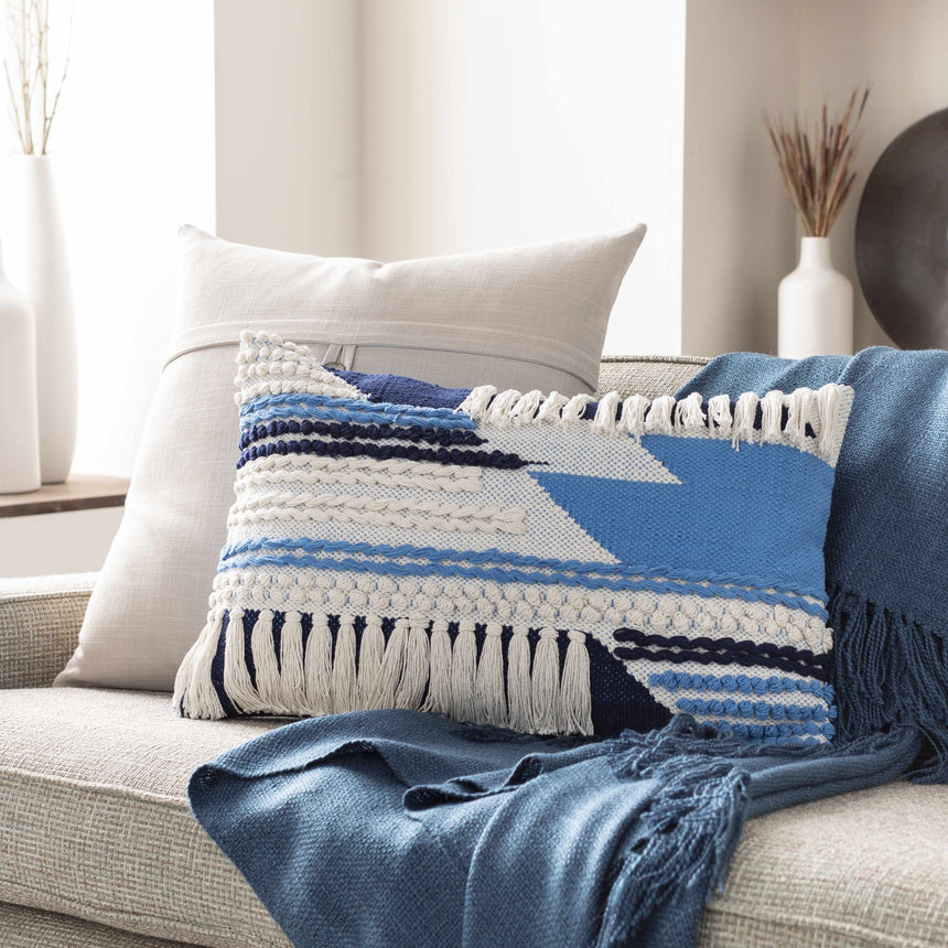 Lacaron Blue Chevron Fringe Lumbar Pillow - Clearance