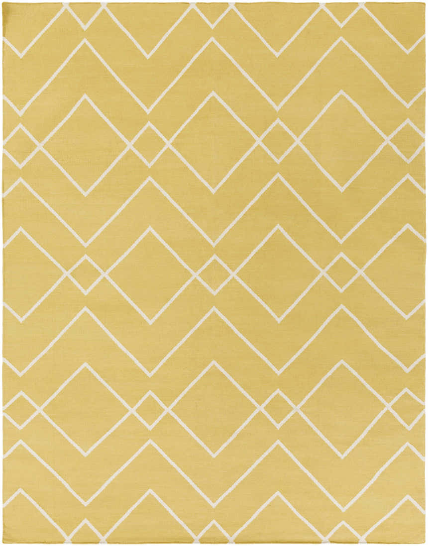 Close-up of the hand woven Leatherwood Area Carpet in off white and tan with a contemporary geometric pattern. Design-Rectangle-810