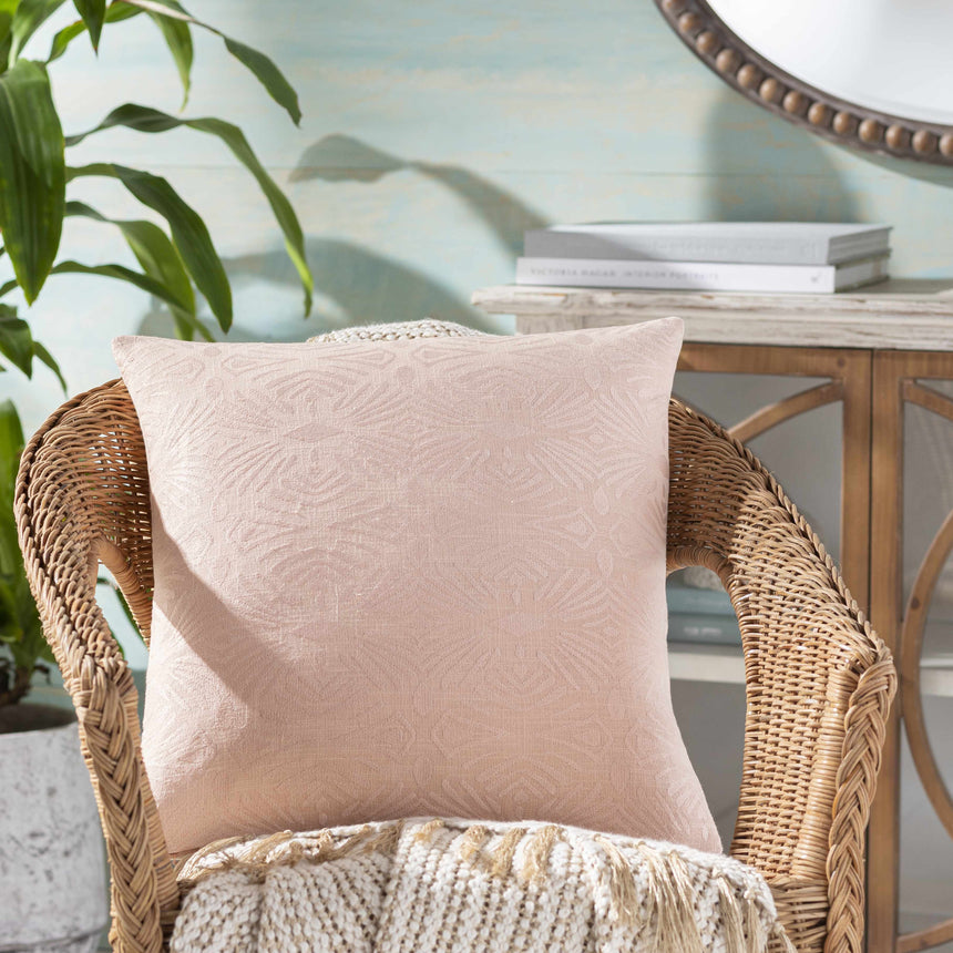 Leiston Peach Geometric Square Pillow - Clearance