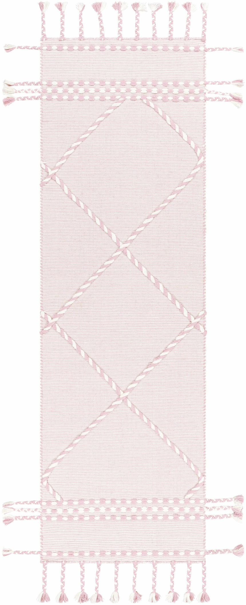 Lupton Pink Trellis Wool Rug with tassels - Clearance
