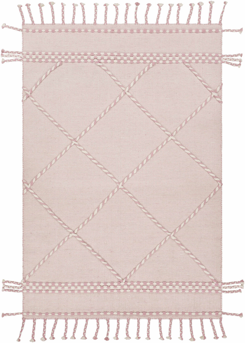 Lupton Pink Trellis Wool Rug with tassels - Clearance