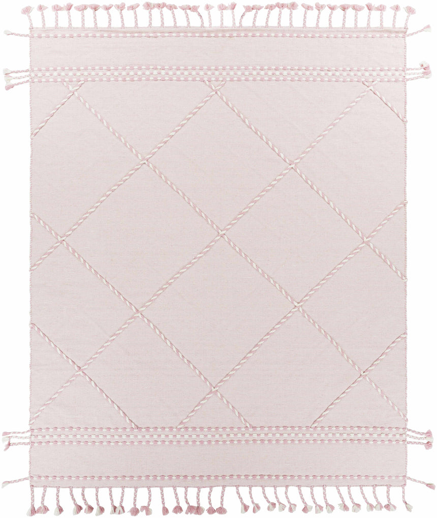 Lupton Pink Trellis Wool Rug with tassels - Clearance
