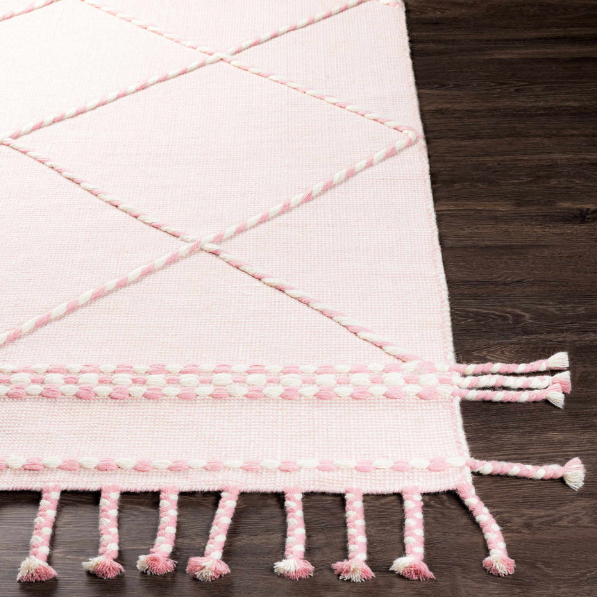 Lupton Pink Trellis Wool Rug with tassels - Clearance
