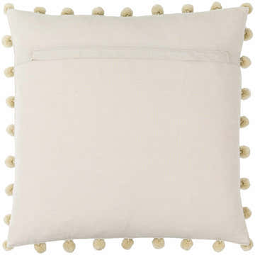 Alven Ivory Pom Trim Modern Cotton Accent Pillow
