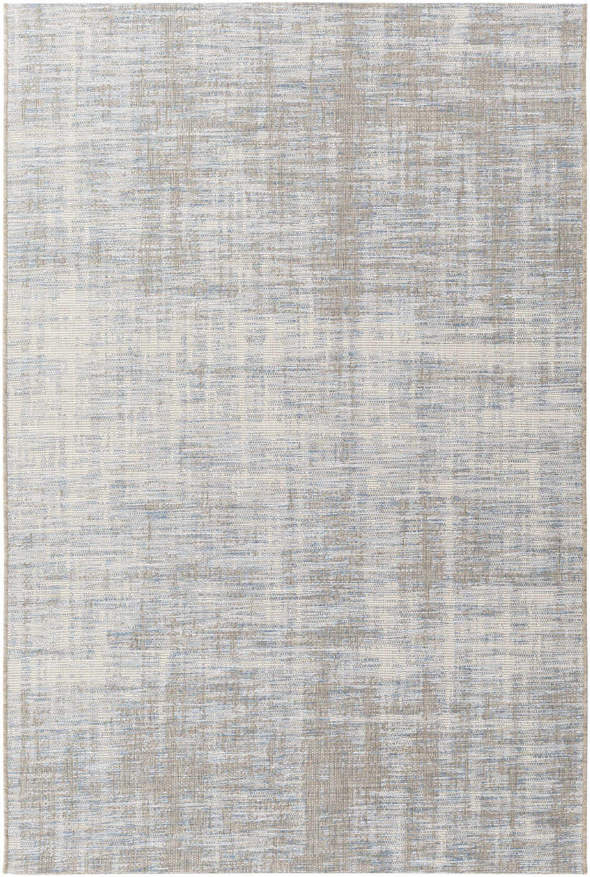 Manzanita Area Rug, a contemporary rug in blue, cream, and taupe. Machine woven polypropylene with a subtle pattern. Design-Rectangle-5477