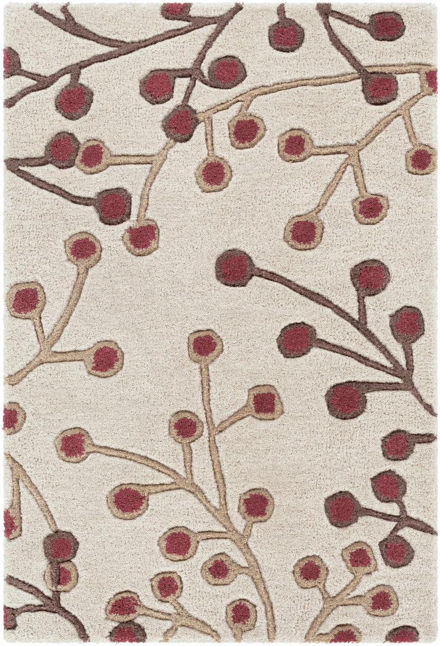 Elsu Beige & Burgundy Hand Woven Wool Area Rug
