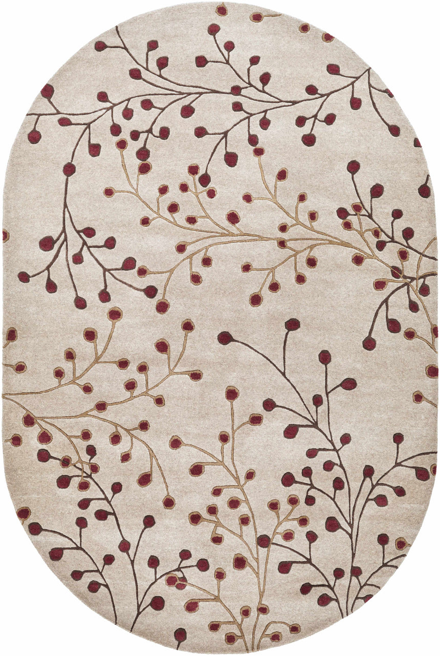 Elsu Beige & Burgundy Hand Woven Wool Area Rug