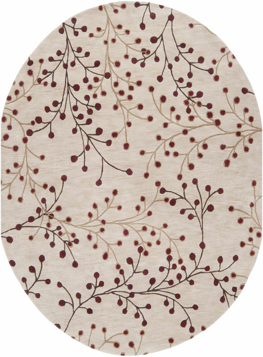 Elsu Beige & Burgundy Hand Woven Wool Area Rug