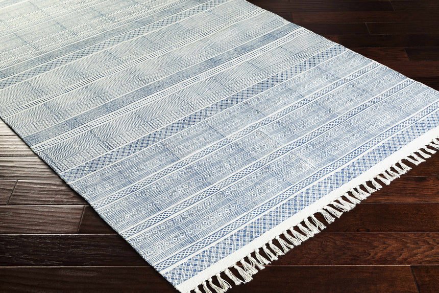 Durbin Indigo/White Cotton Flatweave Clearance Rug - Clearance