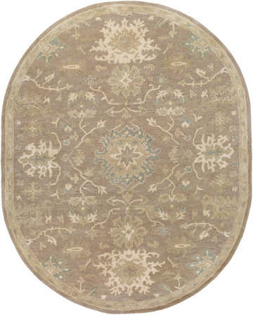 Oval Hazen Hand Tufted Beige 1149 Area Rug with a traditional floral pattern in beige, sage, and brown tones. Design-Oval-810