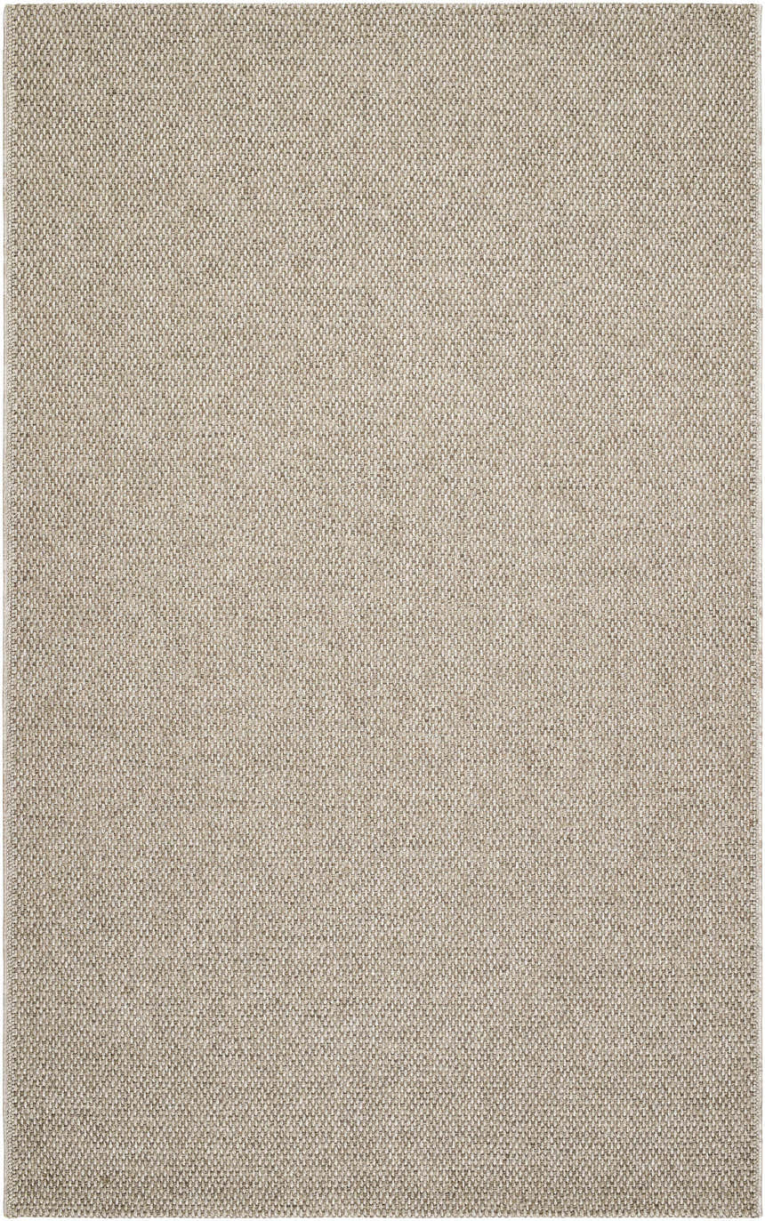Close-up of the woven texture of the Matah Beige Outdoor Area Rug; light brown, tan, and gray tones. Design-Rectangle-517
