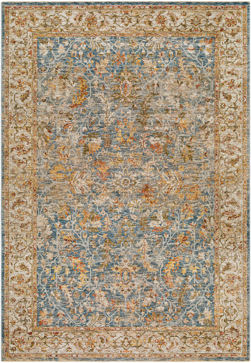Asabi Blue Textured Rug with Fringes