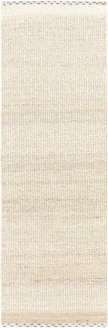 Close-up of the hand woven Manatal Flat Woven Wool Rug. Beige and cream textured rug with a subtle stripe pattern. Design-Runner-268