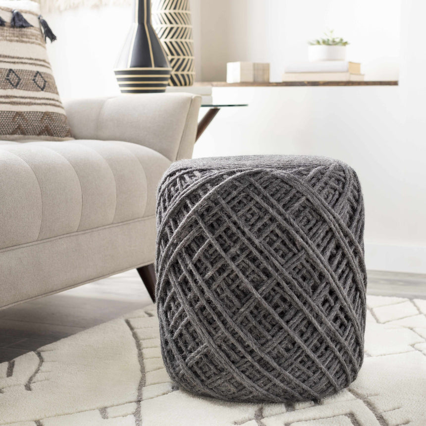 Moapa Charcoal Wool Pouf