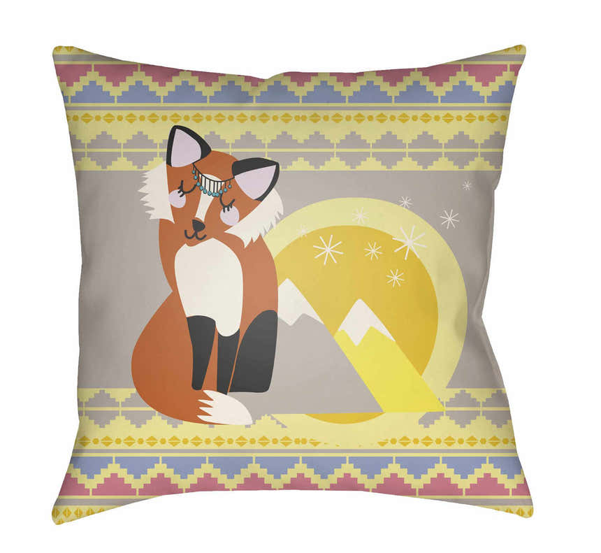 Kids Bohemian Fox Decorative Boho Yellow Outdoor Throw Pillow