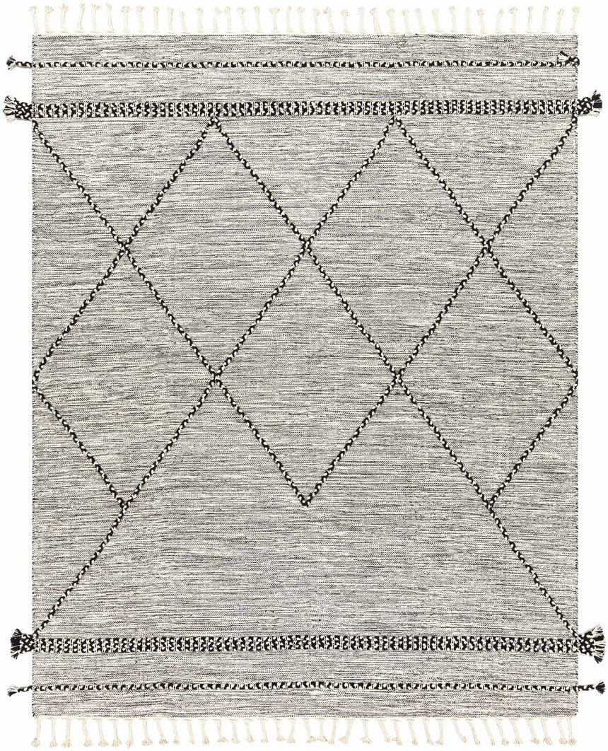 Neal Black/Cream Trellis Cotton Rug with Tassels - Clearance