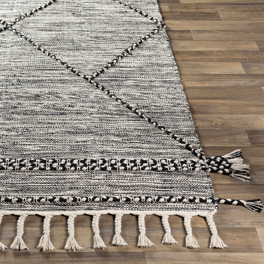 Neal Black/Cream Trellis Cotton Rug with Tassels - Clearance