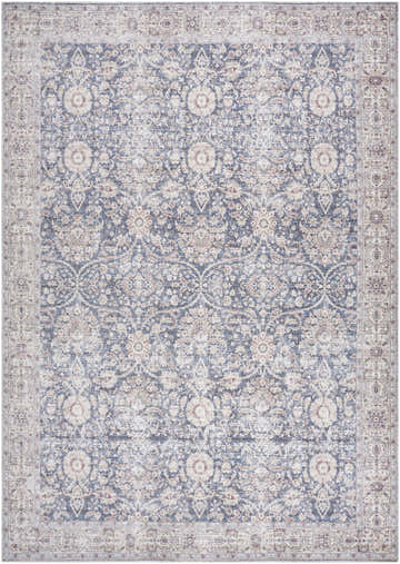 Detailed Nnena area rug with traditional floral pattern in beige, black, dark red, and taupe. Design-Rectangle