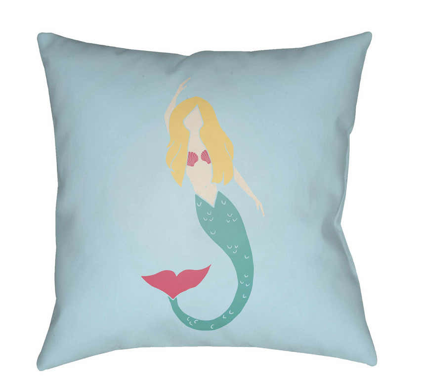 Kids Mermaid Decorative Nursery Blue Outdoor Throw Pillow