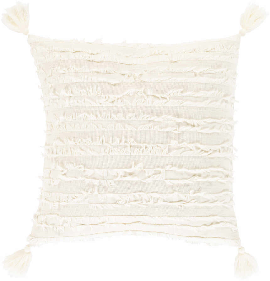 Odon Textured Ivory Tassel Square Pillow - Clearance