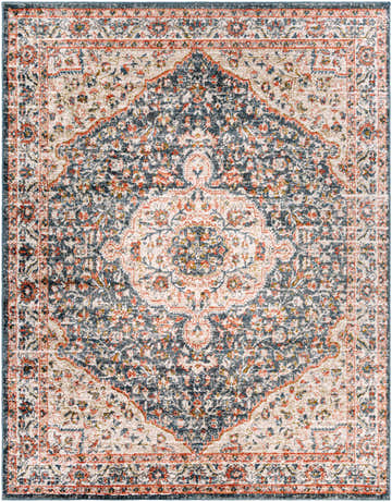 Detailed Okiot Traditional Area Rug showing arctic stone, clay, and dark brown floral oriental pattern. Design-Rectangle-71010
