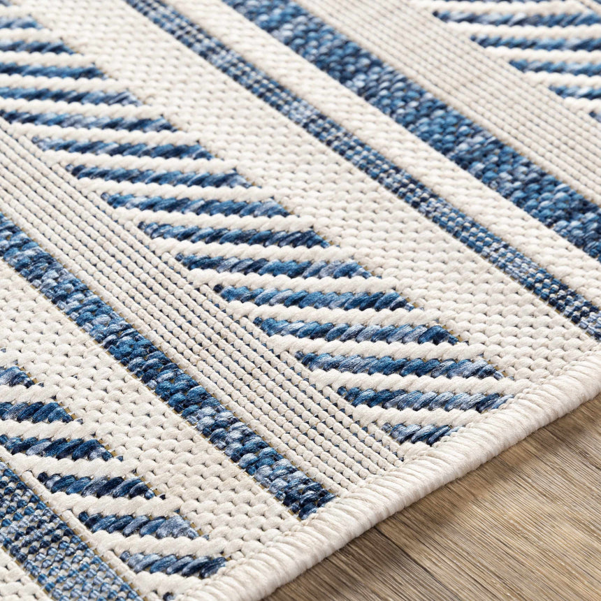 Olin White&Blue Striped Nordic Rug