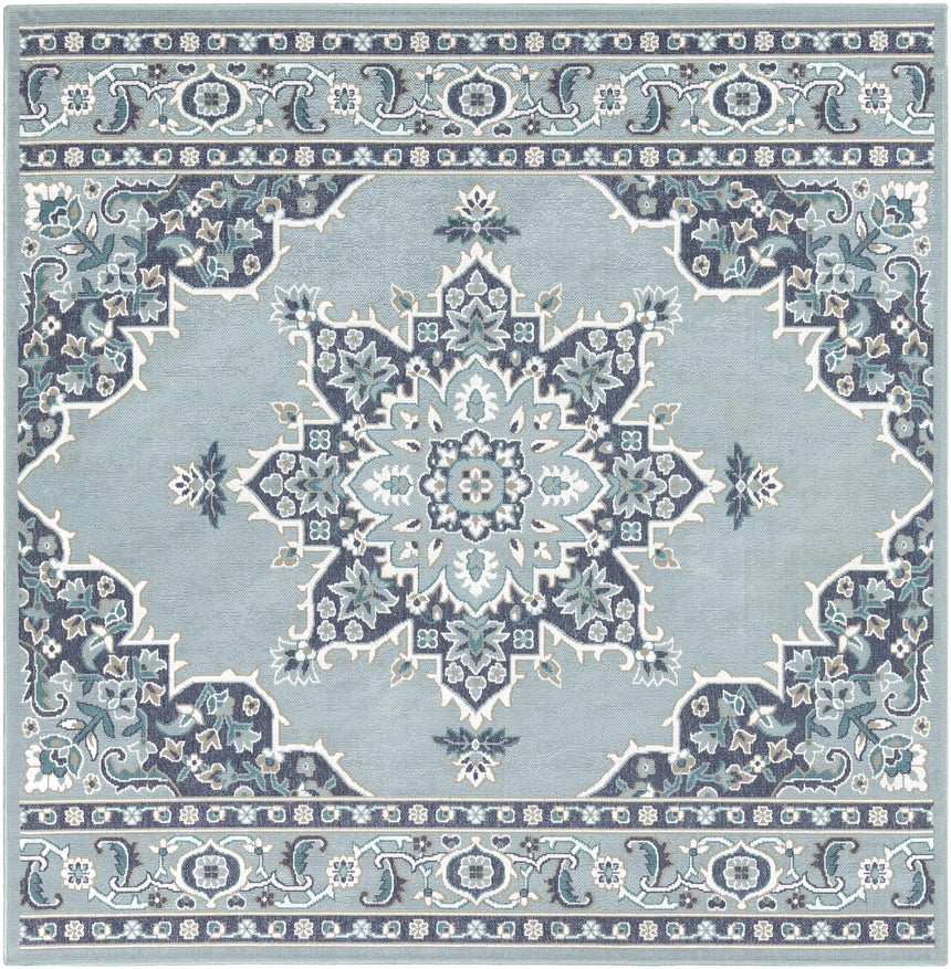 Orla Pale Blue Medallion Area Rug - Clearance