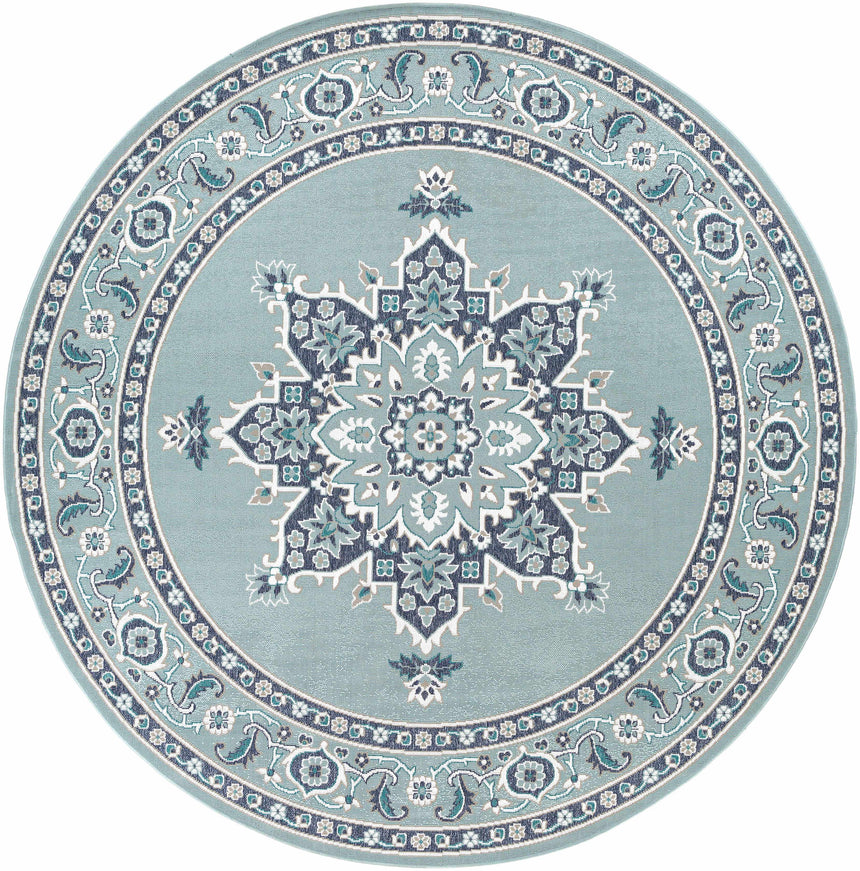 Orla Pale Blue Medallion Area Rug - Clearance