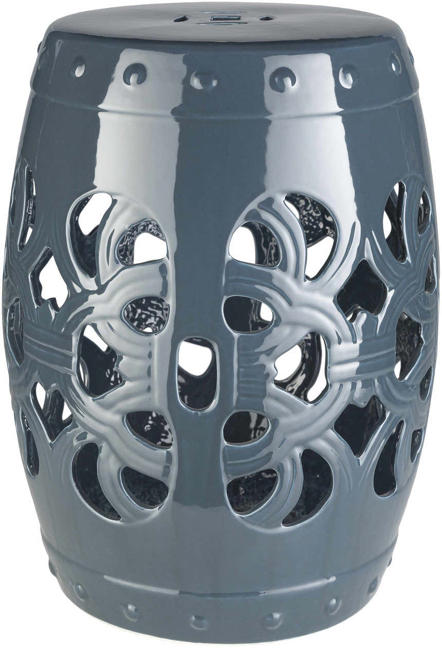 Teal Blue Lattice Ceramic Outdoor Stool