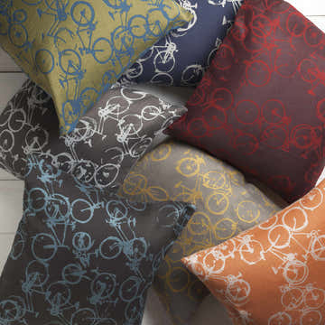 Burneside Navy Bicycle Print Throw Pillow - Clearance