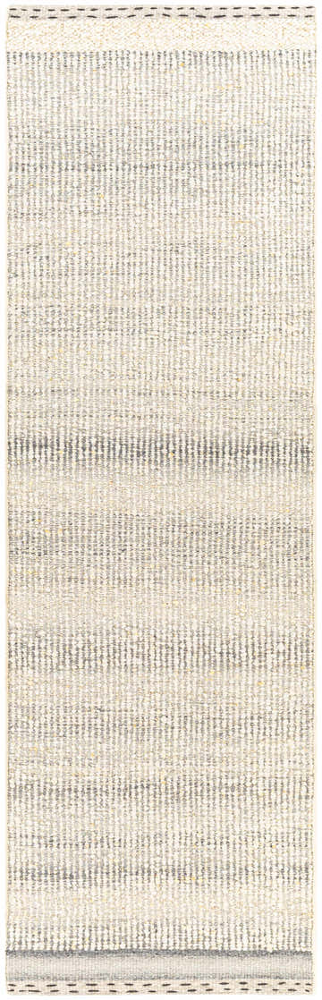 Close-up of the Penticton Cream Flat Woven Wool Rug, showcasing its beige, gray, and tan colors and textured, hand-woven design. Design-Runner-268