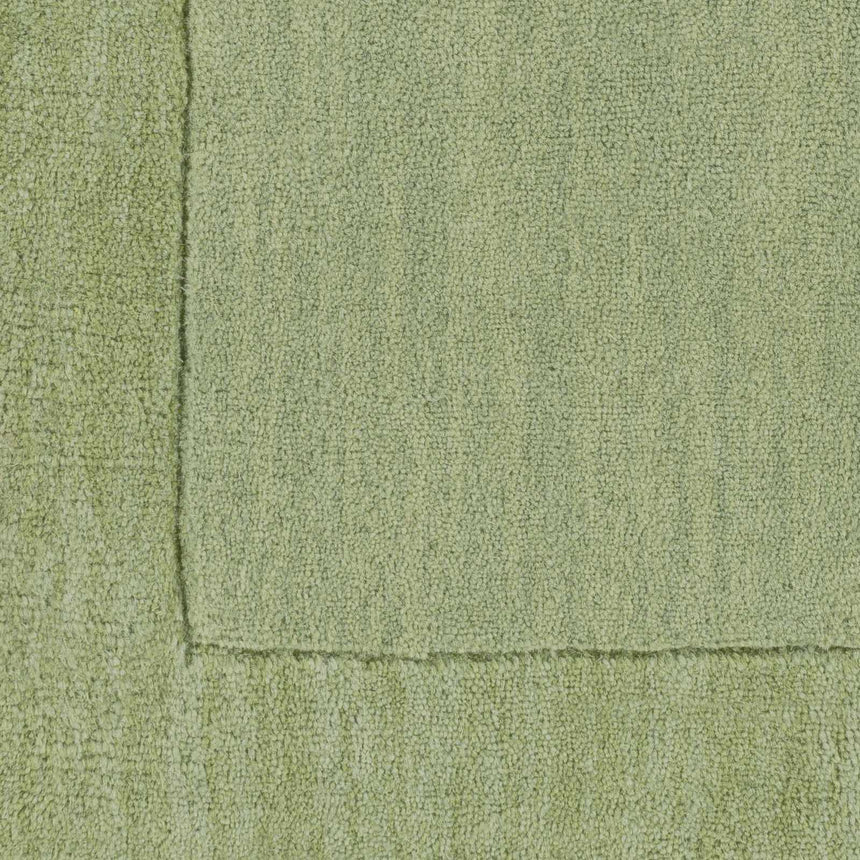 Bordered Solid Green Wool Rug