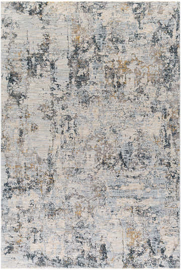 Close-up of the Pinjarra Luxe Rug, featuring a contemporary charcoal, cream, and gray abstract design. Design-Rectangle-6796