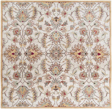 Detailed floral pattern of the Pirtleville Area Rug. Hand-tufted wool rug in blush, sage, rust, and tan. Design-Square-8