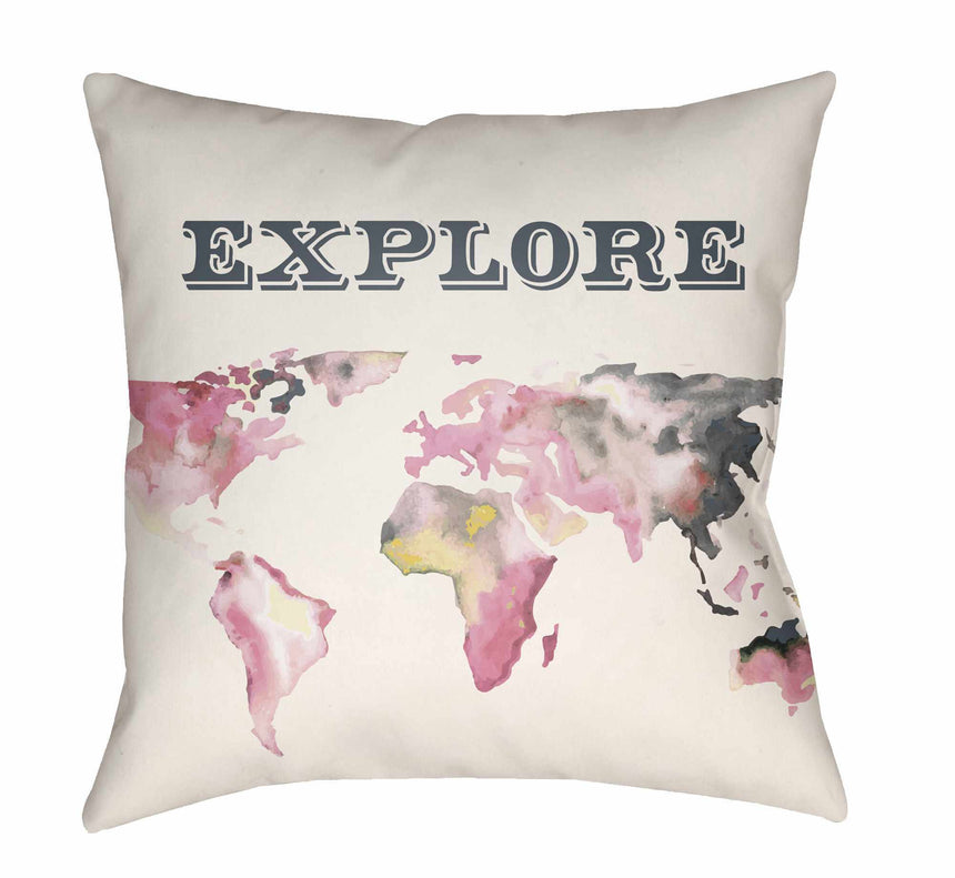 Platagata Watercolor Explore World Map Throw Pillow