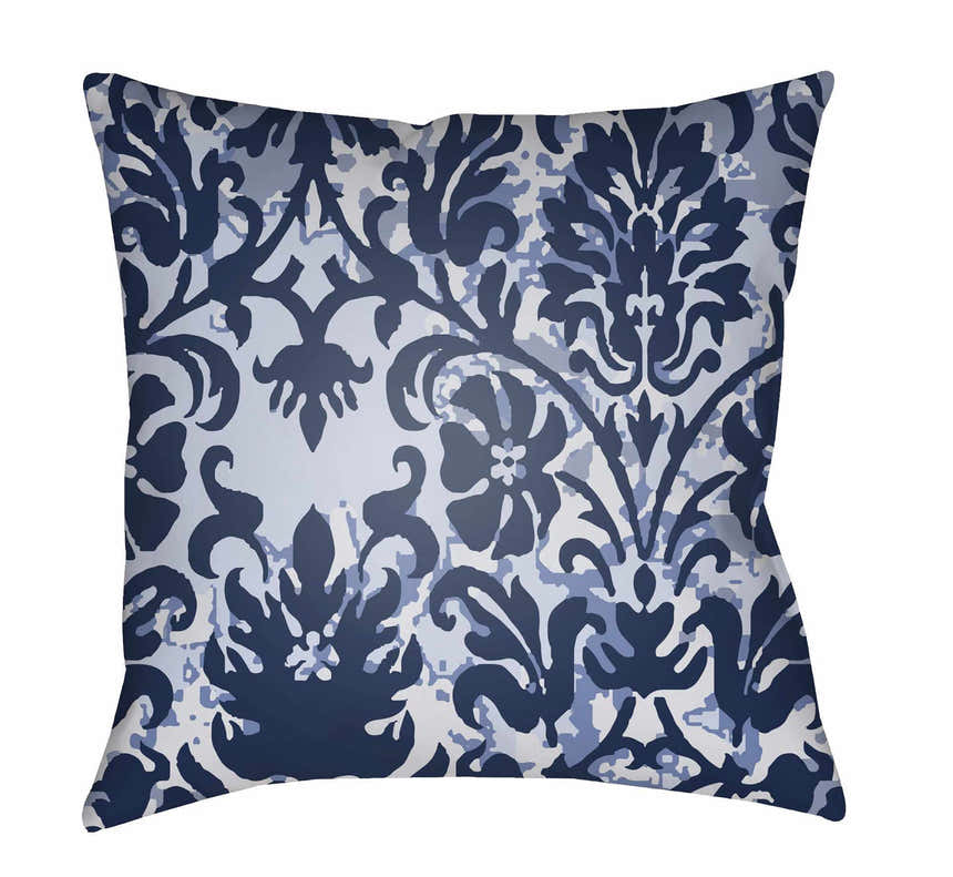 Polloc Blue Damask Floral Outdoor Throw Pillow