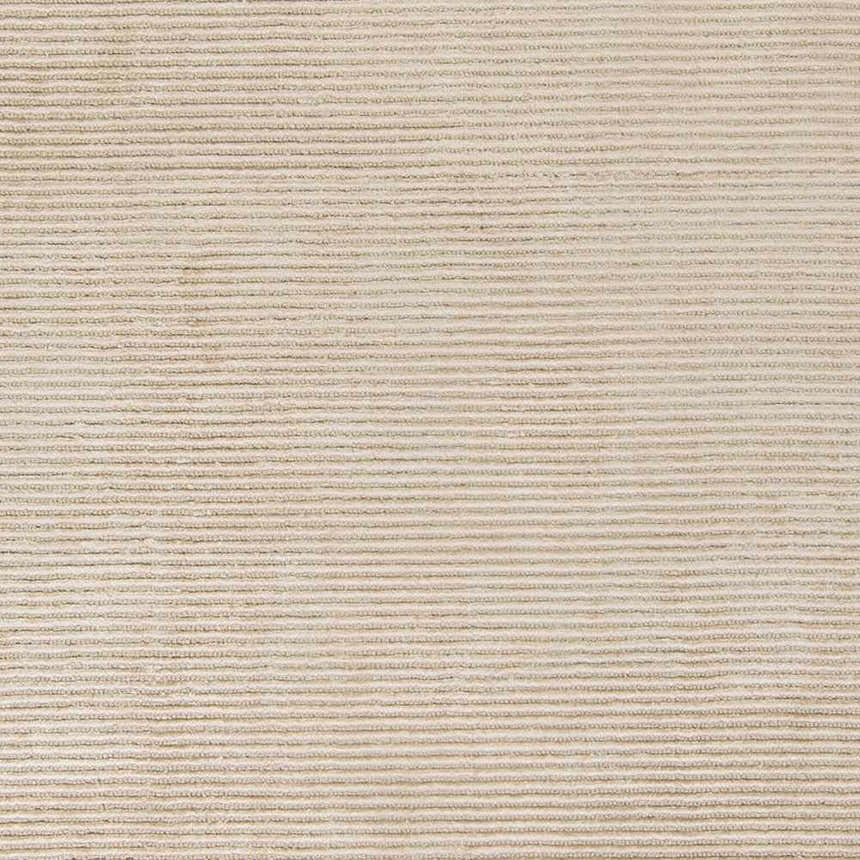 Close-up of the beige Plummer Area Carpet. Hand-woven viscose rug with a subtle striped texture. Swatch